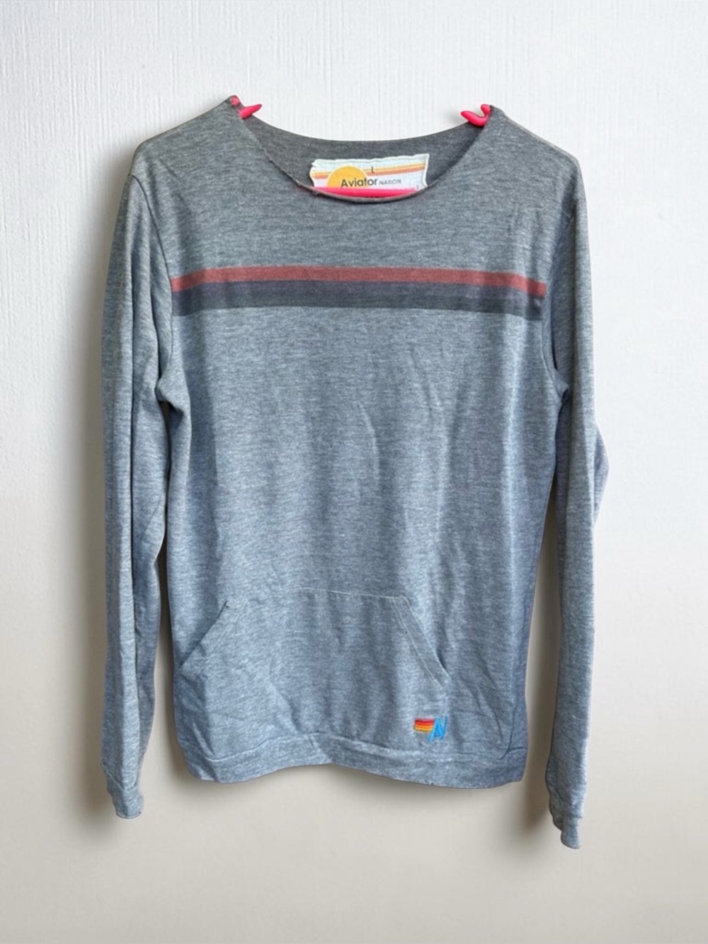 Aviator Nation Gray Crewneck Pullover with Subtle Tag Art - Picture 2 of 6